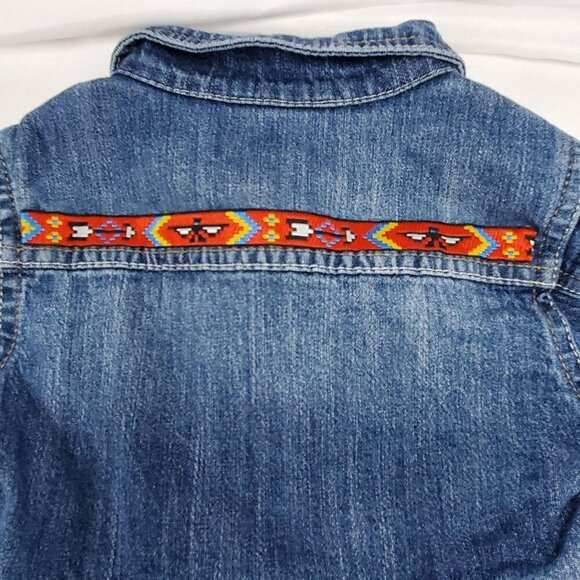 VTG Genuine Kids By OshKosh Girls 4T Denim Jean Jacket Southwestern Ruffle Hem - Picture 6 of 12